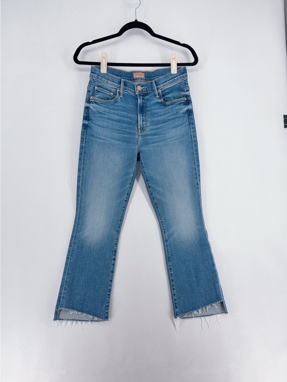 MOTHER Mid-Rise Light Blue Flare Jeans with Frayed Hem - Picture 2 of 11